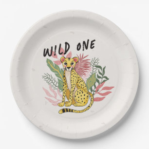 Wild One Safari Pink Cheetah Kids Birthday Party Paper Plates