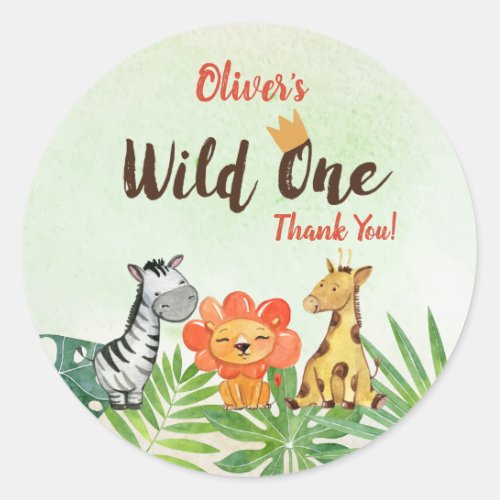 Wild One Safari Thank You Classic Round Sticker