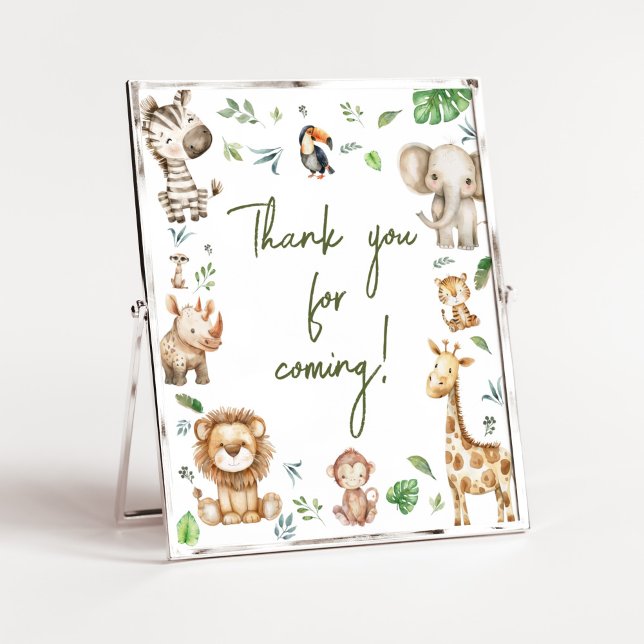 Wild One Safari Thank you for Coming Baby Shower Poster (Little Wild One Safari Animals Baby Shower Thank you for Coming Sign )