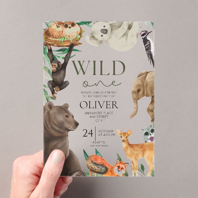 Wild one safari theme acrylic first birthday acrylic invitations (Insitu (Handheld))