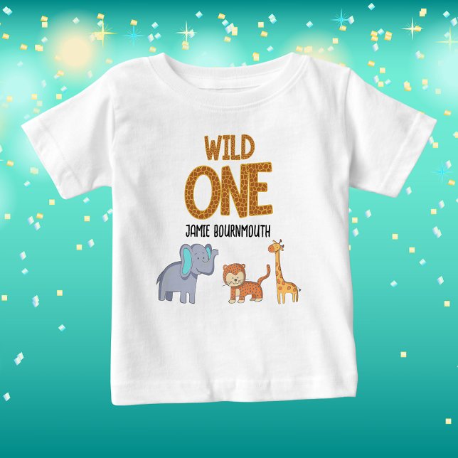 Wild One Safari Theme Boys 1st Birthday Baby T-Shirt (Wild one 1st birthday party t-shirt for that special boy.)