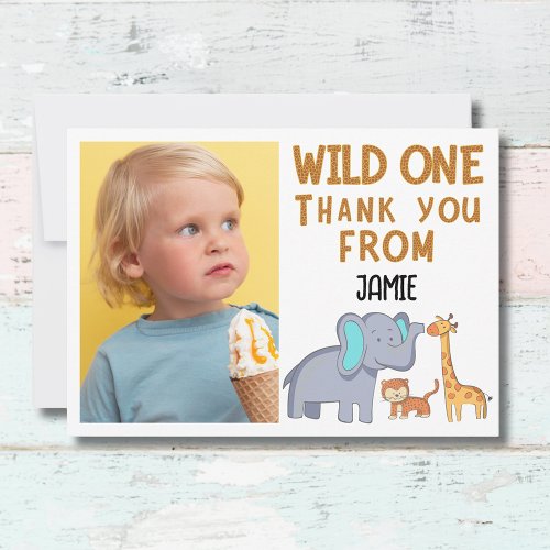 Wild One Safari Theme Boys 1st Birthday Thank You Card