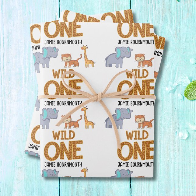 Wild One Safari Theme Boys 1st Birthday Wrapping Paper Sheets (Wild one 1st birthday jungle safari wrapping paper.)
