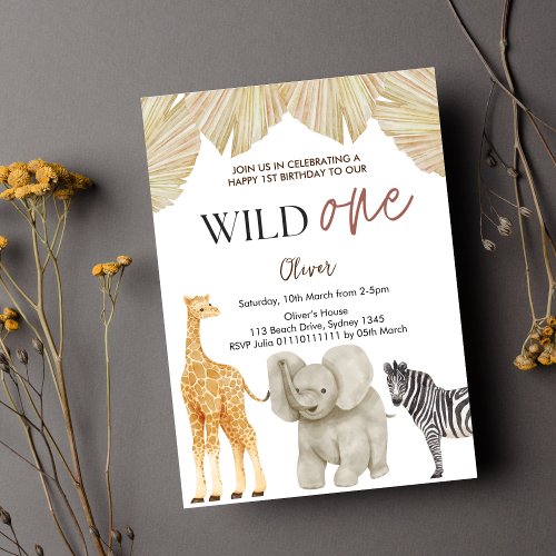 Wild One Safari Theme First Birthday  Invitation