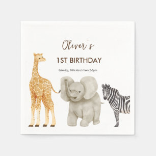 Wild One Safari Theme First Birthday Invitation Napkins