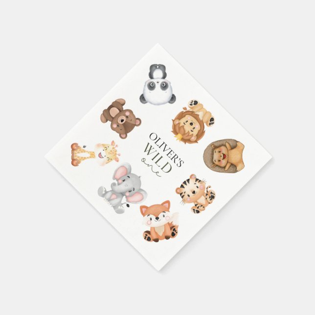 Wild one safari theme first birthday napkins (Corner)