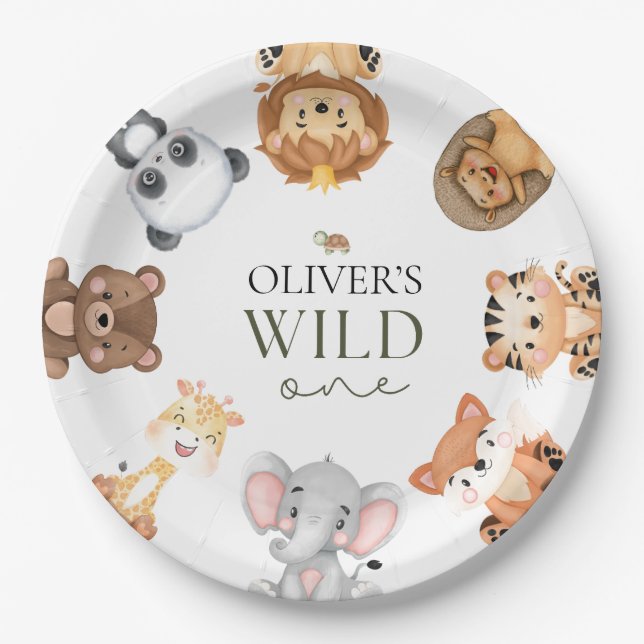Wild one safari theme first birthday paper plates (Front)