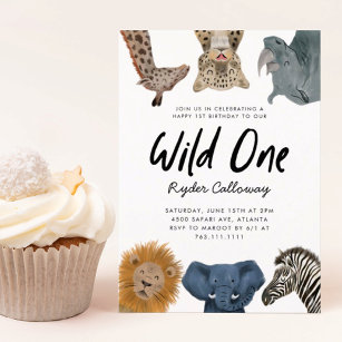 Wild One Safari Theme First Birthday Party Invitation