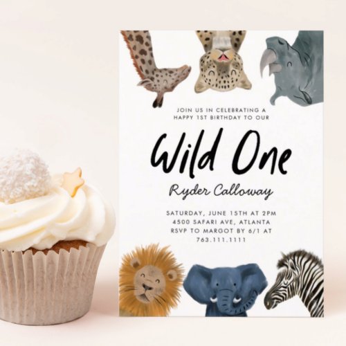 Wild One Safari Theme First Birthday Party Invitation