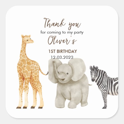 Wild One Safari Theme First Birthday   Square Sticker