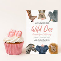 Wild One Safari Theme Girl's First Birthday Party Invitation