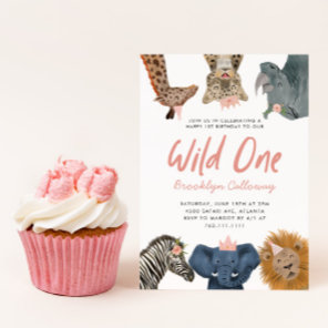 Wild One Safari Theme Girl's First Birthday Party Invitation