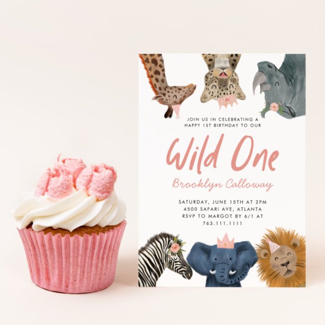 Wild One Safari Theme Girl's First Birthday Party Invitation (Creator Uploaded)