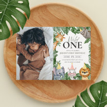 Wild One Safari Theme Photo First Birthday Invitation