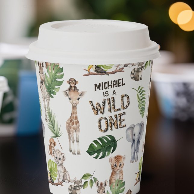 WIld one Safari Themed Boy 1st birthday Paper Cups (Wild one. Boy 1st birthday jungle animals themed birthday paper cup)