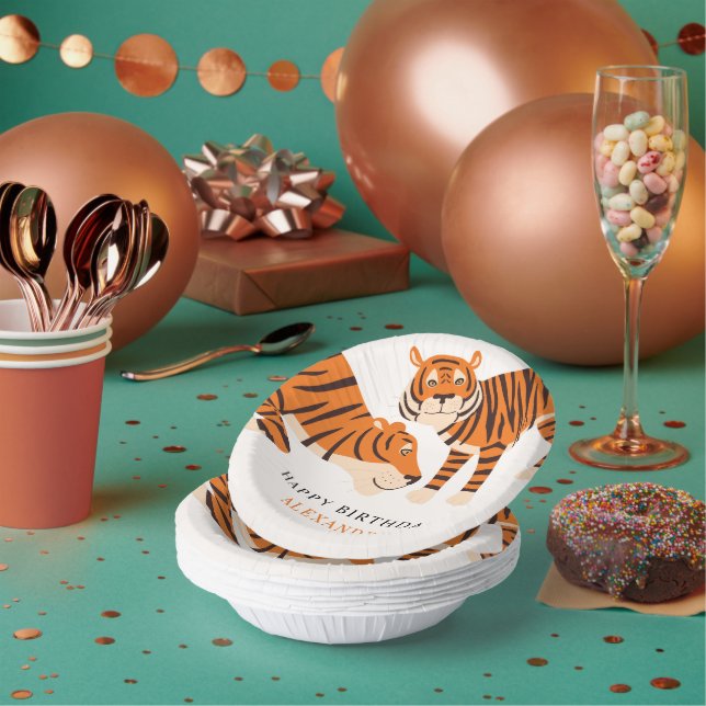 Wild One Safari Tiger Kid's Birthday Paper Bowls (Multi)