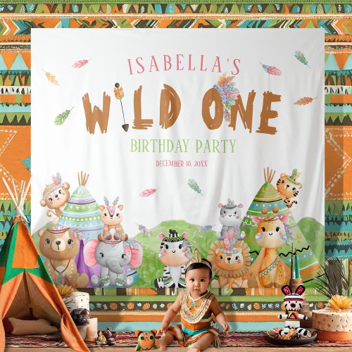 Wild One Safari Tribal Girl 1st Birthday Backdrop