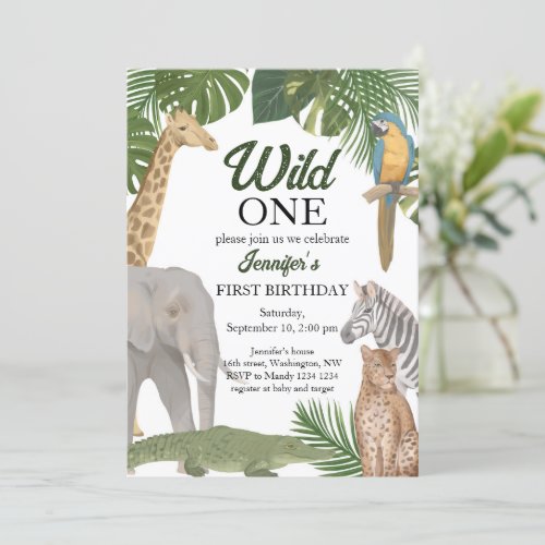Wild One Safari Tropic Birthday Invitation