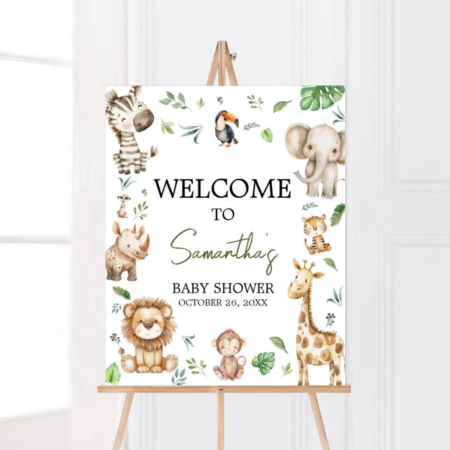 Wild One Safari Welcome Baby Shower Poster (Little Wild One Safari Animals Baby Shower Welcome Sign )