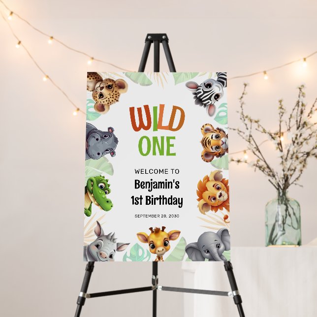 Wild One Safari Welcome Child's 1st Birthday Foam Board (In Situ (Stand))