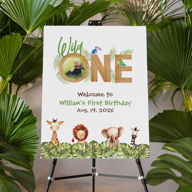 Wild One Safari Welcome Photo Wood First Birthday  Foam Board (Creator Uploaded)