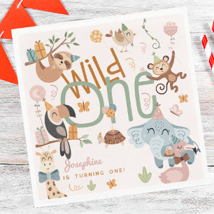 Wild one safari wild animals kids birthday napkins