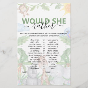 Wild One Safari Would She Rather Baby Shower Game