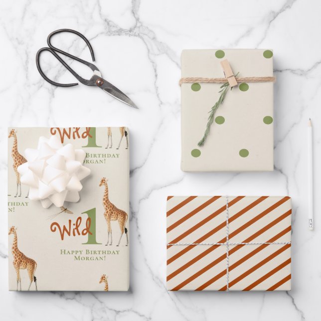 Wild One Safari Wrapping Paper Flat Sheet Set of 3 (Front)