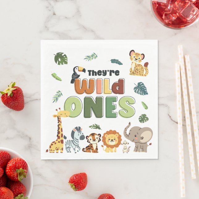 Wild One Safari Zoo Animal Birthday Party Napkins (Insitu)
