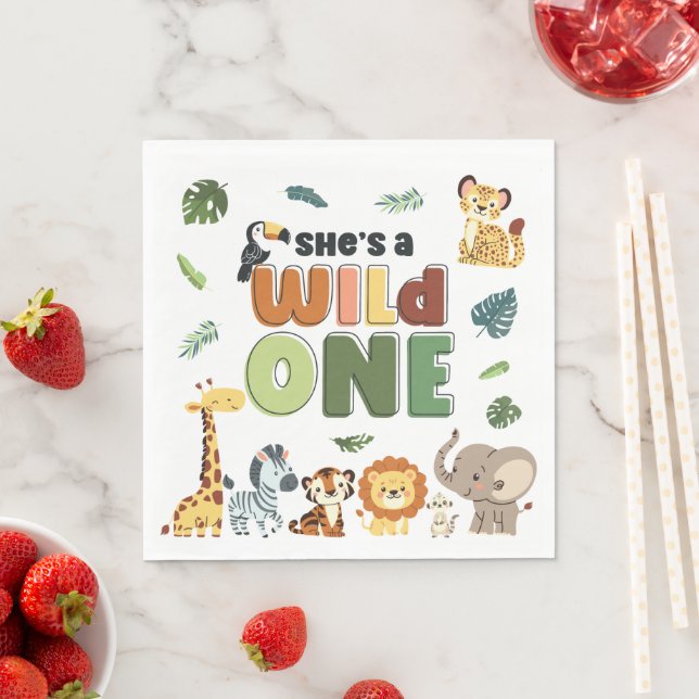 Wild One Safari Zoo Animal Birthday Party Napkins (Insitu)
