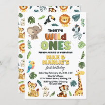 Wild One Safari Zoo Animal Birthday Party, Twins