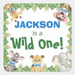 Wild One Safari Zoo Animals Boy First Birthday Square Sticker