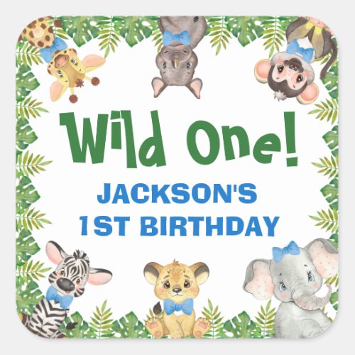 Wild One Safari Zoo Animals Boy First Birthday Square Sticker