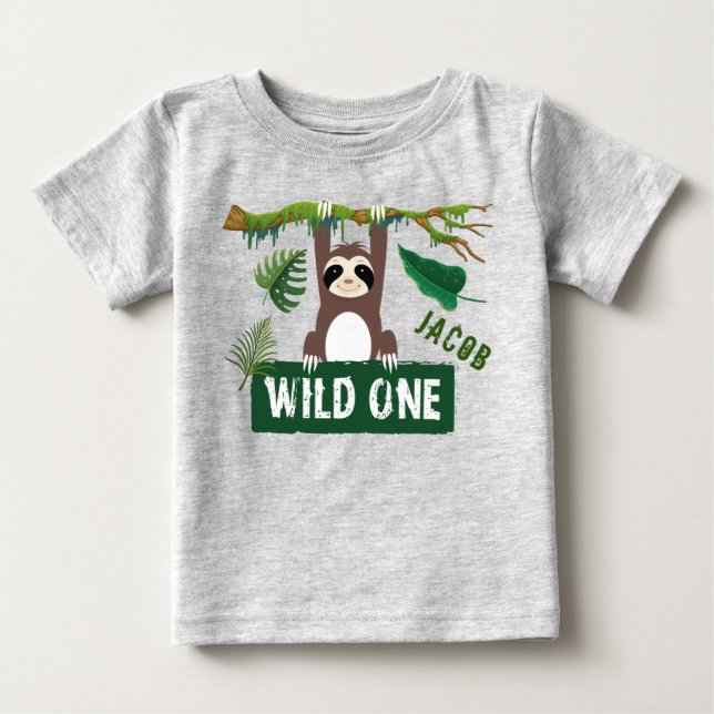 Wild One Sloth 1st Birthday Baby T-Shirt (Front)