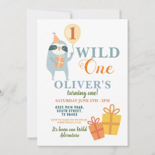 Wild One Sloth Birthday First Party Invitation