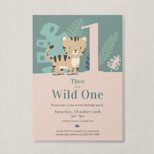 Wild One Soft Safari Tiger Jungle First Birthday Invitation