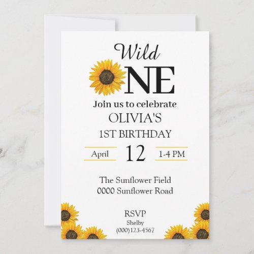 Wild one sunflower Birthday  Invitation