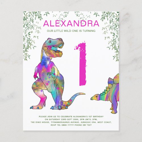 Wild One T Rex 1st Birthday Party Invitation Flyer