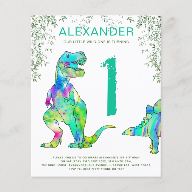 Wild One T Rex 1st Birthday Party Invitation Flyer (Front)