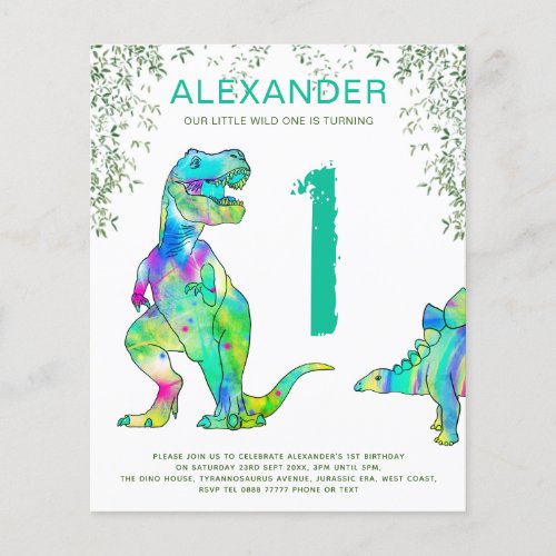 Wild One T Rex 1st Birthday Party Invitation Flyer