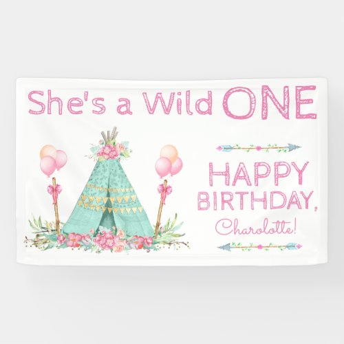 Wild One TeePee 1st Birthday Birthday Banner