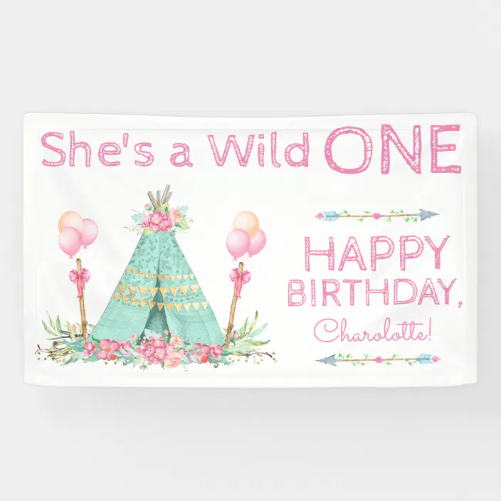 Pink Wild One First Birthday Photo Banner