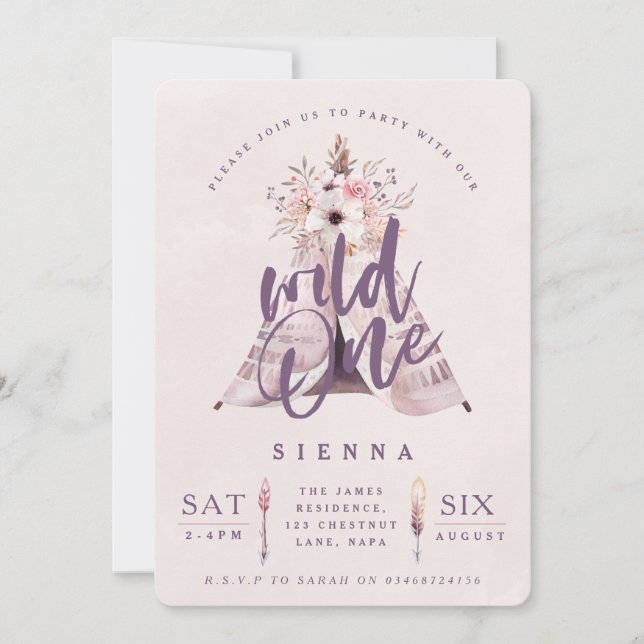 Wild one teepee birthday party invite (Front)