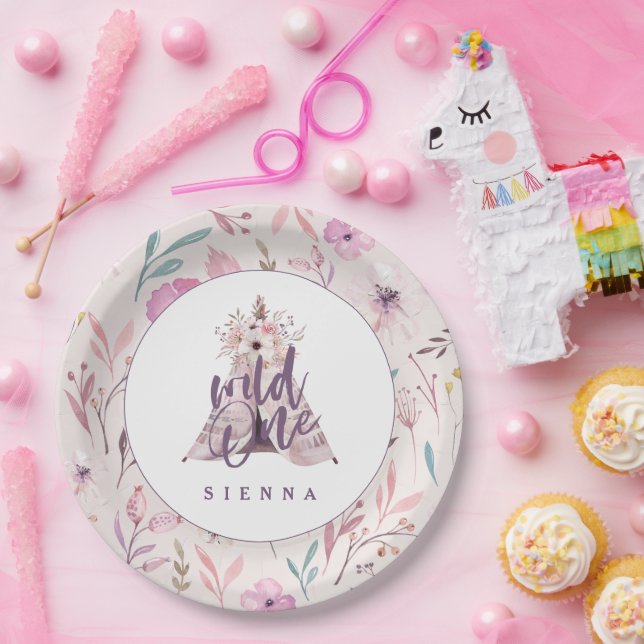 Wild one teepee birthday party invite paper plates (Party)