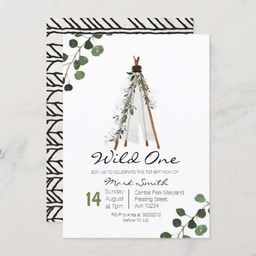 Wild One Teepee first birthday invitation