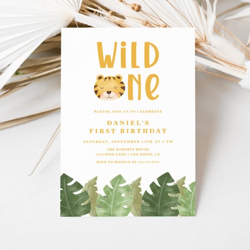 Wild One Tiger 1st Birthday Invitation