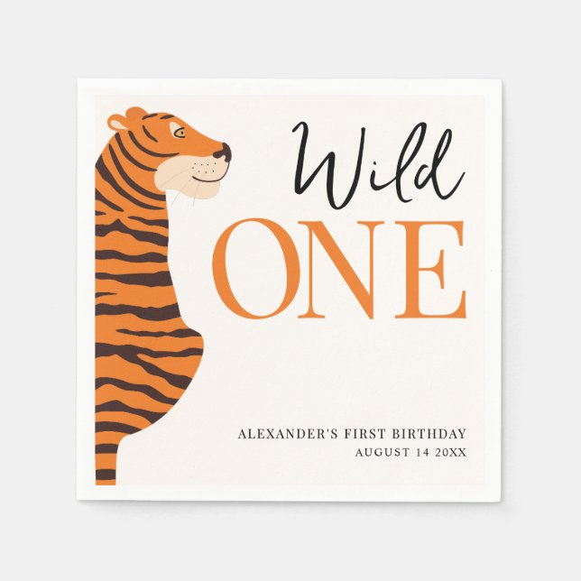 Wild One Tiger 1st Birthday Party  Napkins (Front)