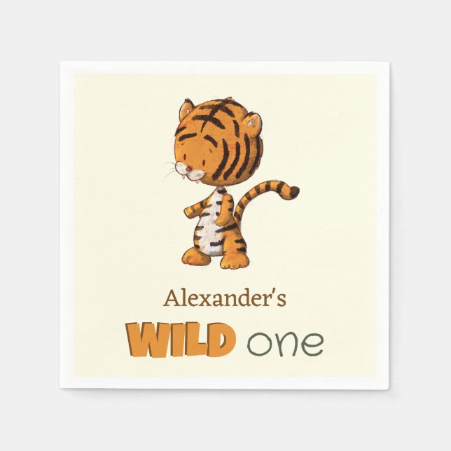 Wild One Tiger Birthday Napkins (Front)