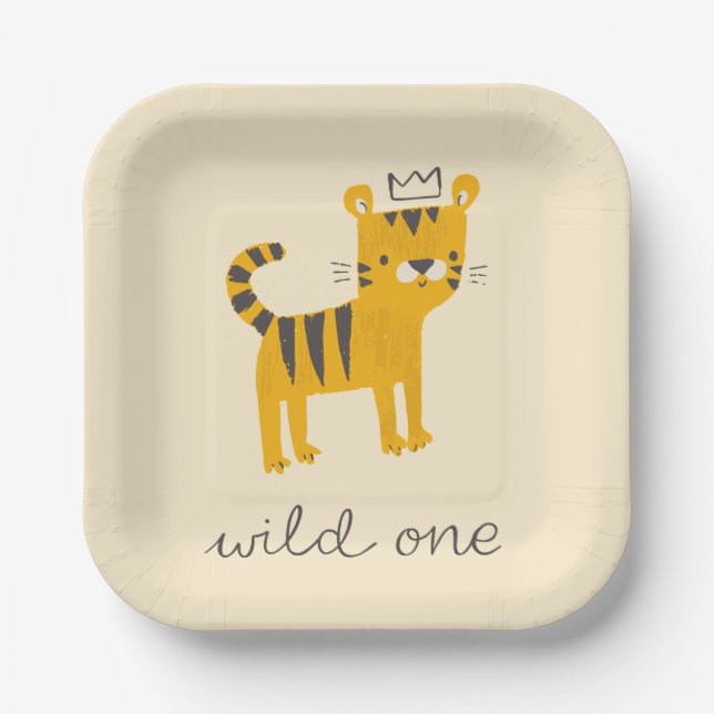 Wild One Tiger Cat Paper Plates (Front)