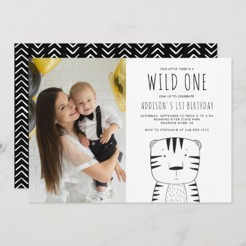 Wild One Tiger Custom Photo First Birthday Invitation